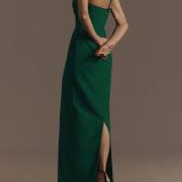 Liv Foster Anthropologie hunter green crepe halter dress gown size 10 - Picture 4 of 6